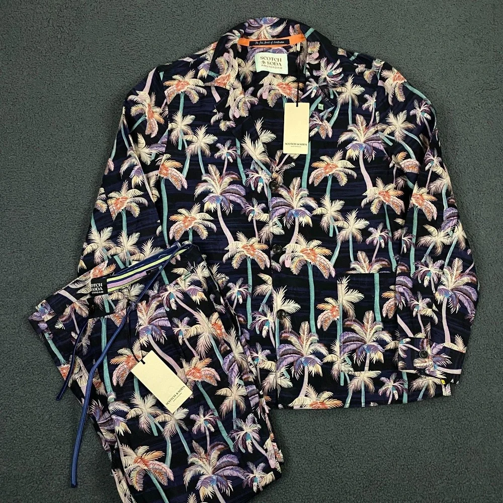 Scotch & Soda Palm Tree Printed 2 Piece Suit size XL 32x28 Linen Lightweight